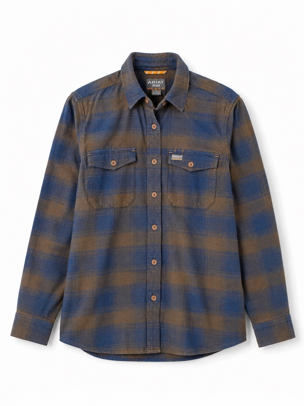 Ariat Rebar DuraStretch Plaid Flannel Work Shirt Blue Brown Womens S